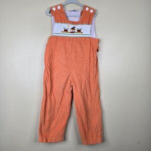 Orient Express fall scarecrow & pumkins smocked overalls size 4